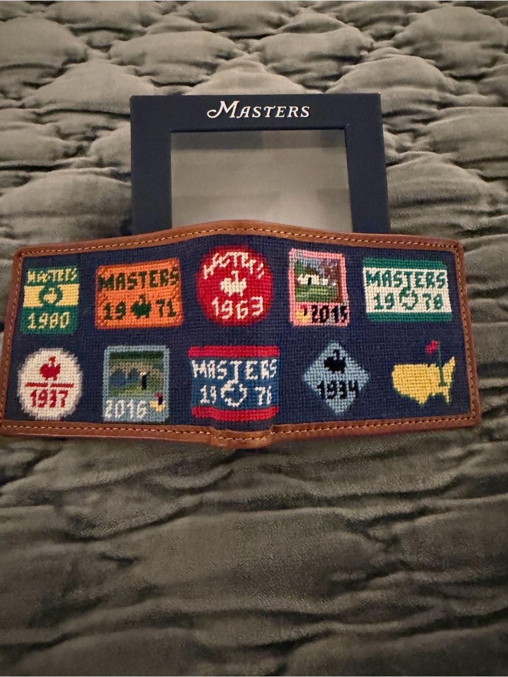 Masters Navy Needlepoint Wallet with Yellow and Green Accents - Picture 3 of 5